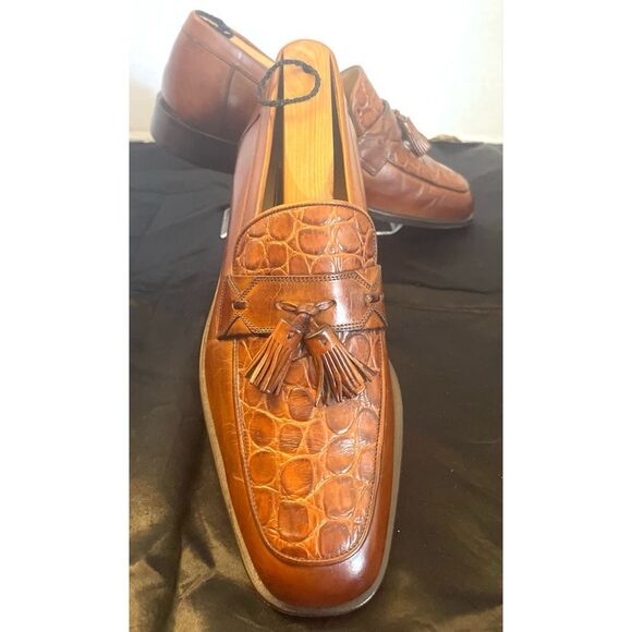 JOHNSTON & MURPHY BROWN LEATHER CROC  VAMP TASSEL LOAFERS MADE IN ITALY SZ 8 M - Picture 5 of 13
